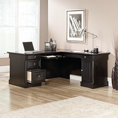 Sauder 420791 Bleeker Street L-Desk, L: 73.25" x W: 31.13" x H: 7.75", Obsidian Oak finish
