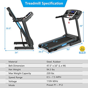 GYMAX 2.25HP Folding Treadmill, Manual Incline Running Machine with 12 Preset Program, LCD Monitor & Heart Rate Sensor, Home Cardio Exercise Equipment