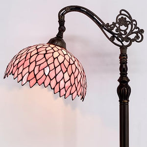 WERFACTORY Tiffany Floor Lamp Pink Stained Glass Wisteria Light 12X12X66 Inches Pole Torchiere