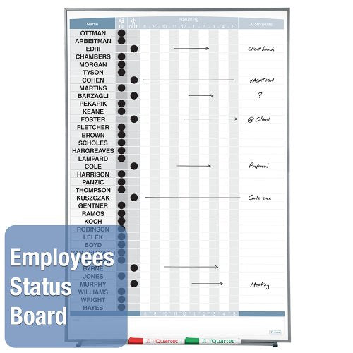 Quartet Matrix In/Out Board, 34 x 23 Inches, Magnetic, Track Up To 36 Employees (33705)