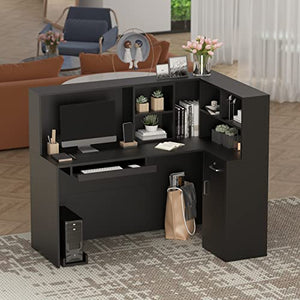 FAMAPY Modern Reception Desk with Large Storage Shelves and Drawers - Black