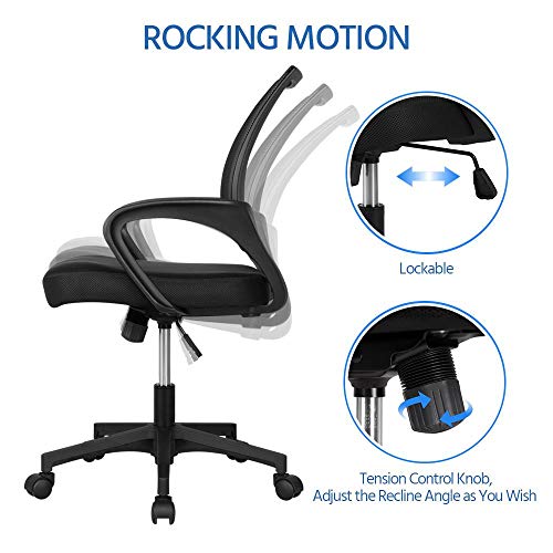 YAHEETECH Home Office Modern Desk & Chair Set, 55" Large Simple Computer Desk with Mesh Mid-Back Height Adjustable Office Chair, Long Writing/Work Desk, Mesh Swivel Chair with Lumbar Support, Black