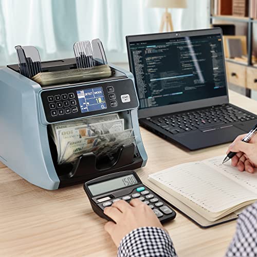 MUNBYN IMC05 Money Counter Machine, Count Value of Bills, UV/IR/MG/DD Detection, Add with Batch Mode Cash Counting Machine, Vertical Design Prevent Fly Bills, LCD Display, 1200 Bills/Min Speed