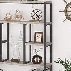 LVB Industrial 6 Tier Bookshelf, Rustic Vintage Etagere Bookcase, Gray Wood and Metal Shelf