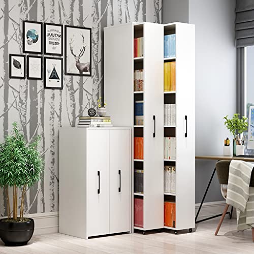 Removable Sliding Narrow Bookcase with Built-in 5 Shelves, Side Drawers, Wheels, Height Adjustable - 52 x 45 x 140cm
