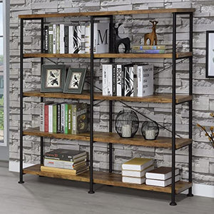 Coaster Home Furnishings Analiese Rustic Industrial 60" 4-Shelf Wood Double Bookcase - Brown Nutmeg