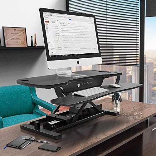 VersaDesk Power Pro - 36" Electric Height-Adjustable Desk Riser - Sit to Stand Desktop with Keyboard and Mouse Tray - Black