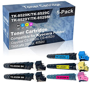 5-Pack (2BK+C+Y+M) Compatible 3552ci, 4052ci Printer Toner Cartridge High Capacity Replacement for Kyocera TK-8529 (TK-8529K+ TK-8529C+ TK-8529Y+ TK-8529M) Toner Cartridge