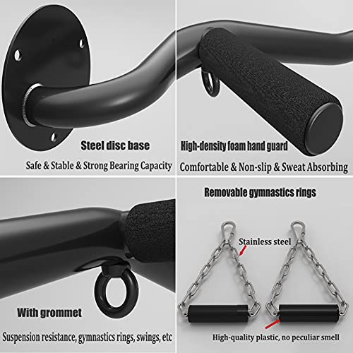 Pull Up Bars Wall-Mounted Chin Up Bar, Safe and Stable Steel Horizontal Bars, Strength Training Fitness Equipment with Gymnastic Rings, Load 300kg