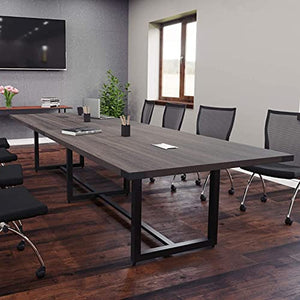 Office Pope Modern Conference Room Table with Metal Base & Accents, 10ft White Ash/Silver Metal, 2 Power Modules