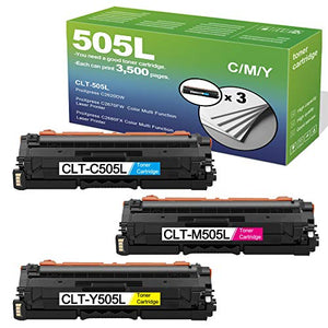 3 Pack(C/M/Y) CLT-C505L M505L Y505L Toner Cartridge Replacement for Samsung 505L ProXpress C2620DW C2670FW C2680FX Color Multi Function Laser Printer Toner.