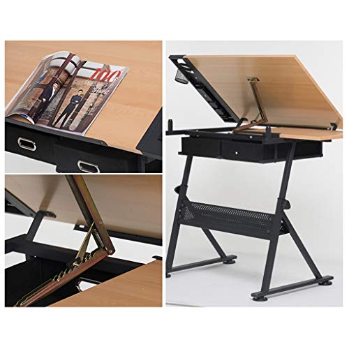 Lgan Drafting Table with Storage, Height Adjustable Tiltable Art Desk, Maple Panel Drawing Desk, for Work Study Painting Craft Table