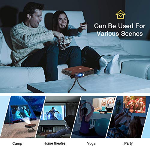 Mini DLP Wireless Pico Projector, 3D Portable WiFi Projector with Rechargeable Battery Auto Keystone/HDMI/USB, Compatible with iPhone, Android, Laptop for Home Theater, Outdoor Movies