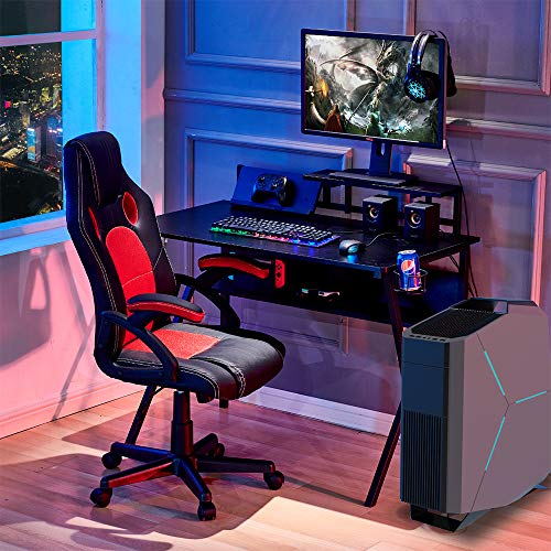 Homesailing Modern Computer PC Desk Table Black with Hutch and Storage Shelf Cup Holder, Office Workstation Student Gaming Writing Study Desk for Home Furniture 41”