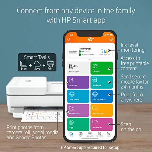 HP ENVY 6455e All-in-One Wireless Color Printer with bonus 6 months Instant Ink with HP+ (223R1A)