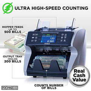 Promnico Money Counter Machine - [ 2023 Upgrade ] Bank Grade Mixed Denomination Bill Counter Machine | Cash Counter | Money Counting Machine | Currency Counter | Counterfeit Bill Detector |