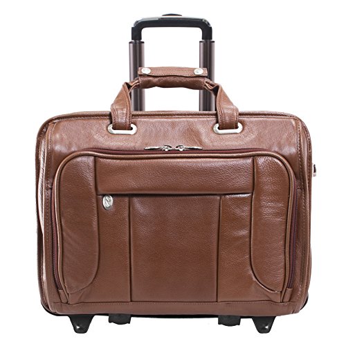 McKlein, S Series, WEST Town, Pebble Grain Calfskin Leather, 17" Leather Fly-Through Checkpoint-Friendly Patented Detachable -Wheeled Laptop Briefcase, Brown (15704)