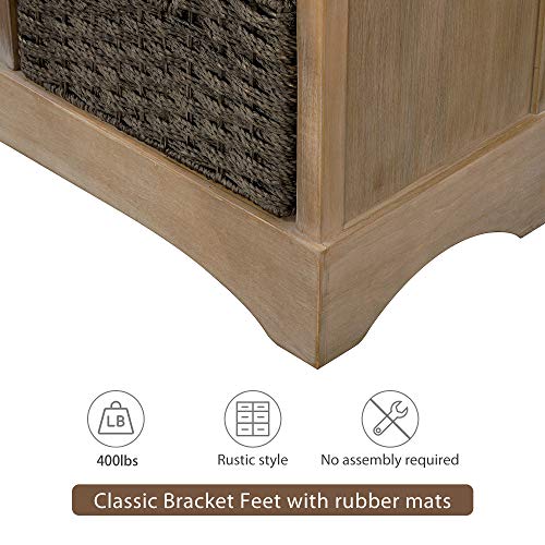 TREXM Rustic Storage Cabinet with Two Drawers and Four Classic Fabric Basket for Kitchen/Dining Room/Entryway/Living Room, Accent Furniture (White Washed)