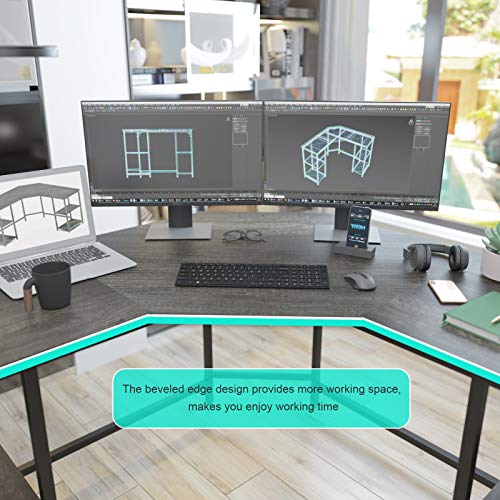 Elephance Large L-Shaped Desk with Shelves, Computer Corner Desk, Home Office Writing Workstation, Gaming Desk PC Laptop Table with Storage (56.9 Inch, Boak)