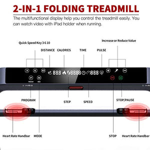 Folding Treadmill 300 lb Capacity Electric Treadmill for Home with Installation-Free, LCD Display, Device Holder, 36 Pre-Set Programs for Indoor Exercise