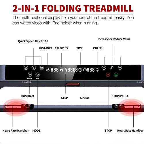 Folding Treadmill 300 lb Capacity Electric Treadmill for Home with Installation-Free, LCD Display, Device Holder, 36 Pre-Set Programs for Indoor Exercise