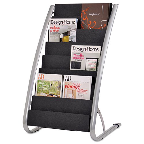ALBA Literature Floor Display Rack, 8-Pocket, BLK/Chrome
