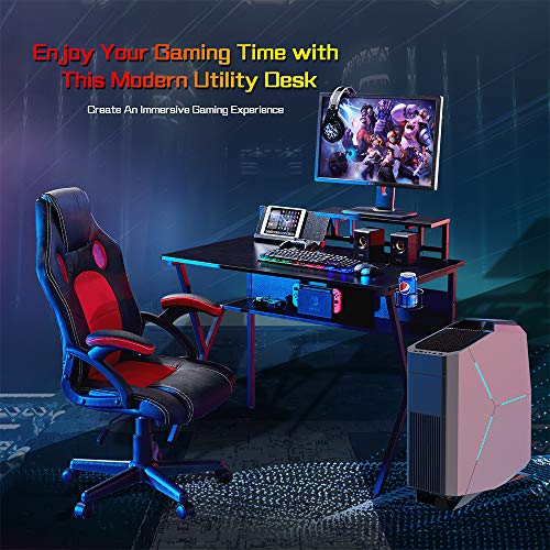 Homesailing Modern Computer PC Desk Table Black with Hutch and Storage Shelf Cup Holder, Office Workstation Student Gaming Writing Study Desk for Home Furniture 41”