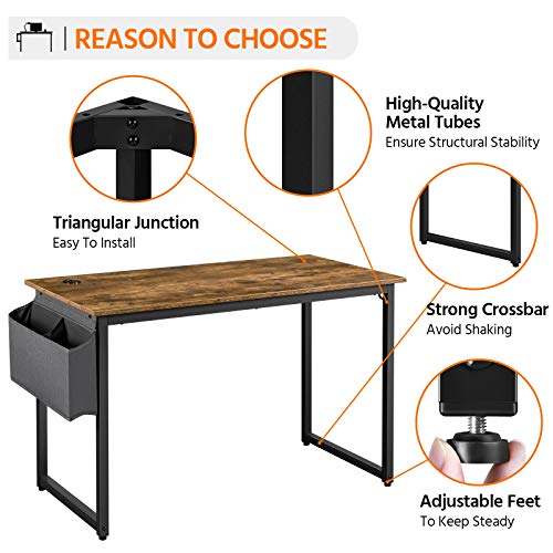 YAHEETECH Home Office Desk & Chair Set 47" Industrial Computer Desk with Storage Bag, Ergonomic Mesh Office Chair Ergonomic Desk Chair Mid-Back Big Computer Chair, Rustic Brown & Black