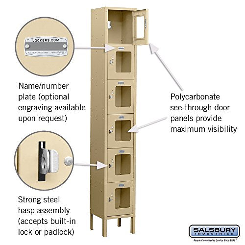 Salsbury Industries S-66168TN-U Six Tier Box Style 12-Inch Wide 6-Feet High 18-Inch Deep Unassembled See Through Metal Locker, Tan Brown