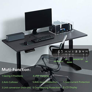 SMONTER Electric Standing Desk Frame Adjustable Height Sit to Stand Up Computer Desk for Home Office Base Workstations with Dual Motor and 4 Memory Preset Controller (Black Frame Only)