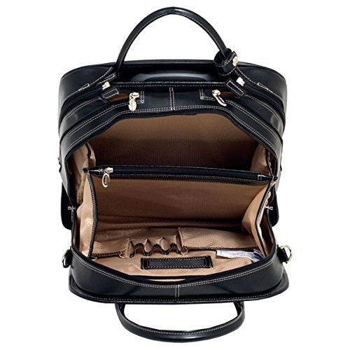 McKleinUSA W Series, LA Grange, Top Grain Cowhide Leather, 15" Leather Vertical Patented Detachable -Wheeled Ladies' Laptop Briefcase, Black (96495), 7.5 x 18 x 15 inches