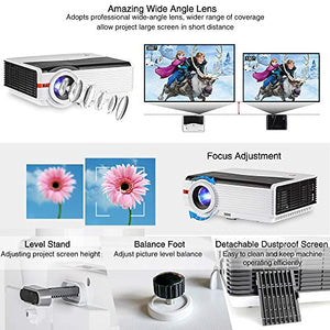 WIKISH Smart Movie Projector Support Bluetooth/Wifi/1080P/Zoom/Screen Mirroring,Compatible with DVD Player Laptop PC TV Box Smartphone PS4 Mac HDMI USB AV for Home Entertainment Outdoor Video Game