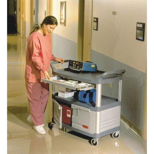Rubbermaid Commercial Xtra Instrument and Rolling Utility Cart, Gray with Drawer and Cabinet - 300 lbs Capacity