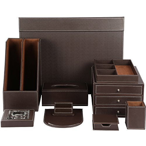 KINGFOM Office Desk Organizer Set 10 PCS File Holder Cabinet,Desk Drawer, Memo Paper Holder,Pen Holder,Desk Organzer, Name Card Holder, Mouse Pad, Desk Pad,Crystal Ashtray and Tissue Box Holder （T07K）