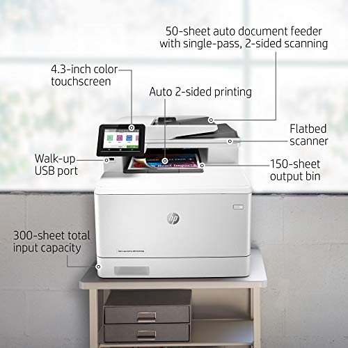 (Renewed) HP Laserjet Pro M479fdnA Ethernet only Color All-in-One Wired Laser Printer, White - Print Scan Copy Fax - 4.3" Touchscreen, 28 ppm, 600x600 dpi, 8.5x14, Auto Duplex Printing, 50-Sheet ADF
