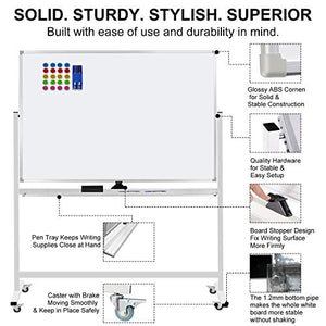 60"x40" Mobile Whiteboard Double-Sided Magnetic Large Dry Erase White Board with Rolling Stand for Offices, Home & School