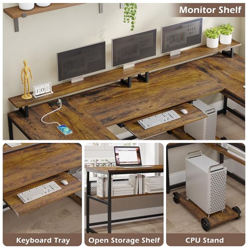 SEDETA Reversible L Shaped Home Office Desk with File Drawer & Power Outlet
