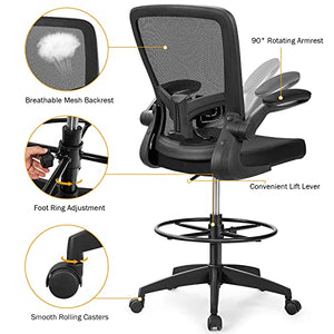 POWERSTONE Ergonomic Drafting Chair with High Back, Armrests, and Footrest (Black 2 pcs)