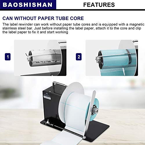 BAOSHISHAN Automatic Label Rewinder Rewinding Machine Label Width 140mm Core Holder 1/1.5/3 inch Roll Core Diameter 180mm 100-240V (with Regulator and Baffle)