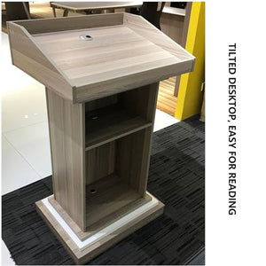 Yadlan Solid Wood White Podium Stand for Church with Tilted Desktop