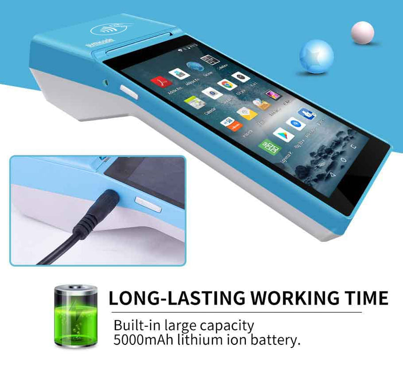 POS PDA Receipt Printer 58mm Thermal Printer with Android 8.1 OS 5.5" Touch Screen.Scan 1D/2D/QR barcodes. Support 3G.Bluethooth. Wi-Fi .NFC.