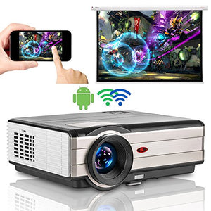 EUG 4200 lumen HDMI Android WiFi LCD Projector WXGA LCD TFT Display Max 200" 16:9 Widescreen Smart Wireless TV Video Projectors for Gaming Smartphone Laptop DVD Playstation Xbox Wii
