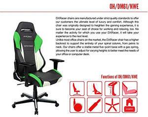 DXRacer Drifting Series OH/DM61/NWE Racing Seat Office Chair Gaming Ergonomic Adjustable Computer Chair with - Included Head and Lumbar Support Pillows (Black, White, Green)