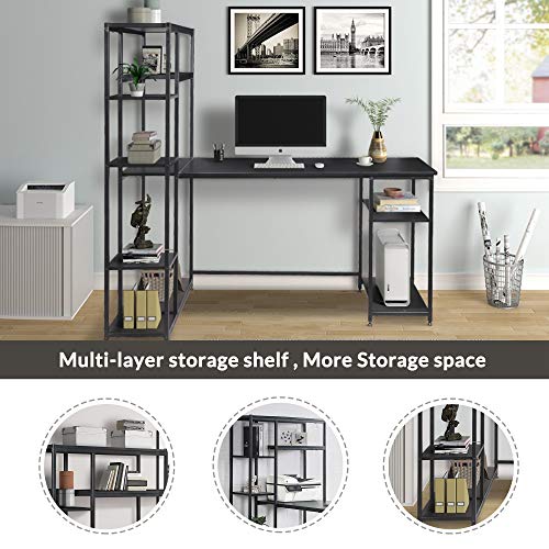 Depointer Life Home Office Desk 63" x 35.4" Computer Desk,Student Study Table with 9 Open Bookshelf,Home Office Desk,Multipurpose PC Workstation,Easy Assemble,Black
