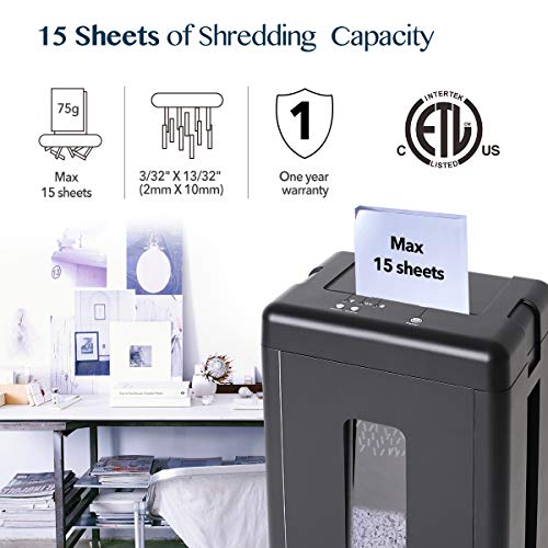 Wolverine 15-Sheet Super Micro Cut High Security Level P-5 Heavy Duty Paper/CD/Credit Card Shredders for Office, Ultra Quiet with Manganese Cutter and 8 Gallons Pullout Waste Bin SD9520 (Black)