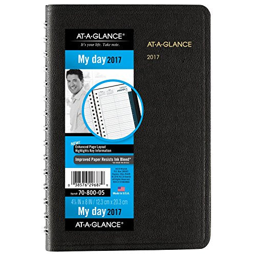 AT-A-GLANCE Appointment Book / Planner 2017, Daily, 4-7/8 x 8", Black (70-800-05)