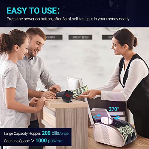 XUNHON Rechargeable Money Counter Machine with UV/MG/IR Counterfeit Detection, Cash Counting Machine with 9 Modes, 2600mAh Battery and 2LCD Display,1300 Bills/Min -X01-Pro