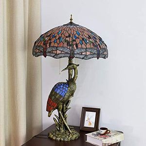 NINGZ Handmade Stained Glass Table Lamp 18" Tiffany Style Dark Red Crimson Dragonfly Desk Lamp