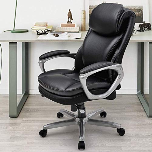 Boss Chair Big and Tall Office Chair Ergonomic Computer Chair High Back PU Executive Chair with Lumbar Support Headrest Swivel Chair - Black