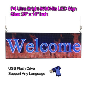 P4 Ultra Bright 5500Nits 30"x 10" 192x 64 Pixels Full Color Semi Outdoor LED Sign RGB Video Image Flash LED Display Programmable Scrolling Message Board for Window